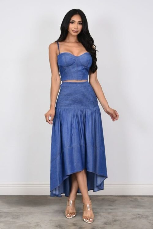 Denim Effect Bustier Top & Skirt Set