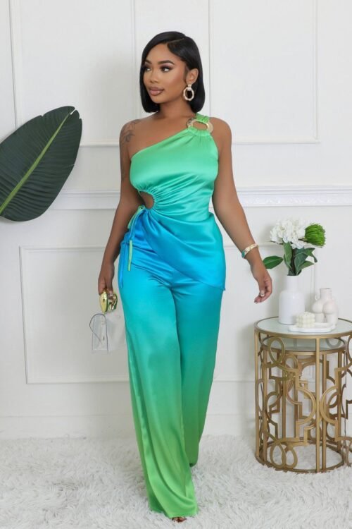 Luxurious Ombre Satin O-Ring Pant 2-Pc Set