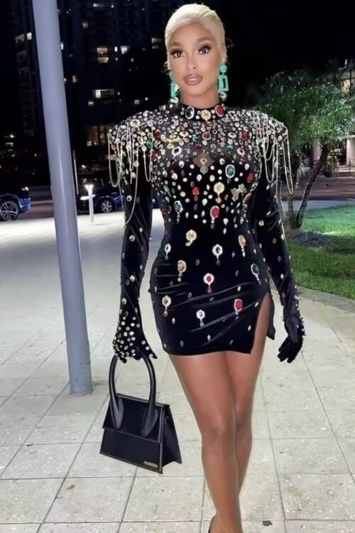 Rhinestone Velvet Mini Dress