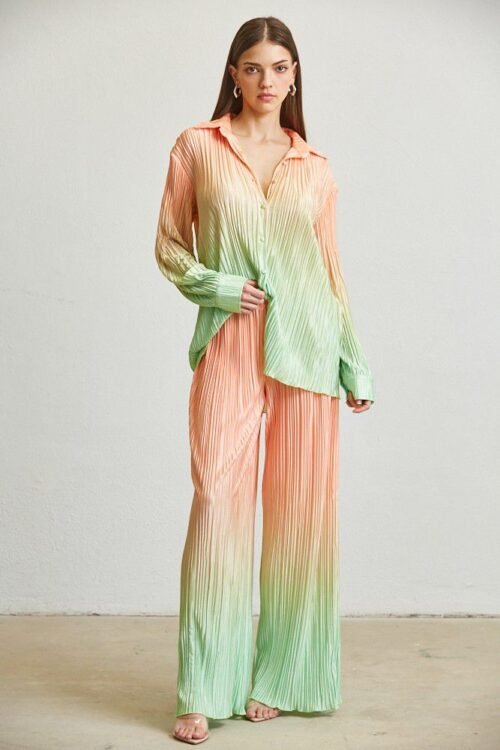 Ombre Pleated Textured Pant 2-pc