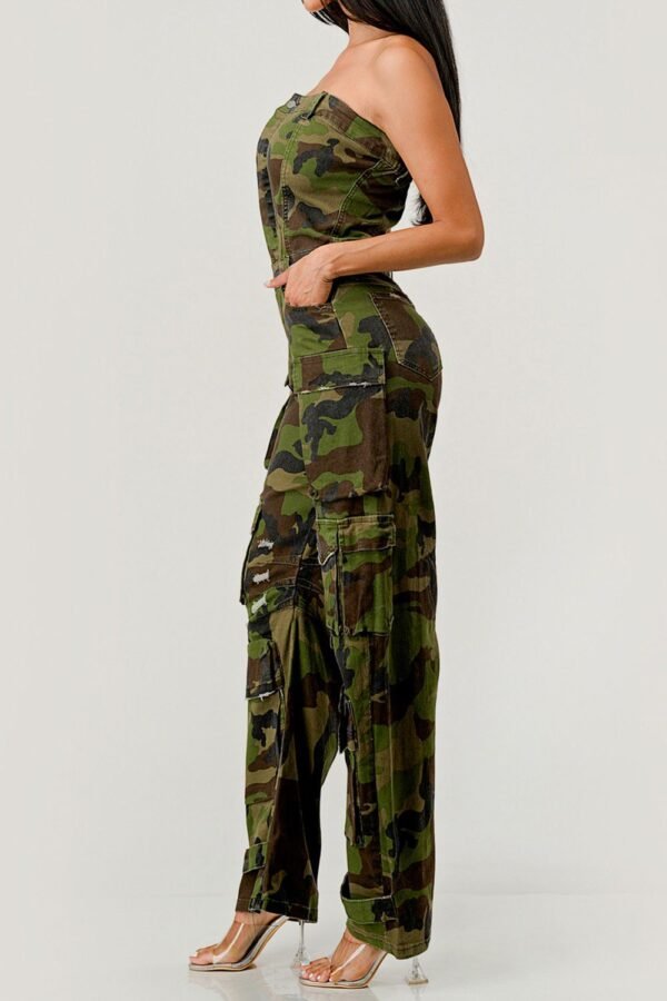 Strapless Camouflage Cargo Jumpsuit