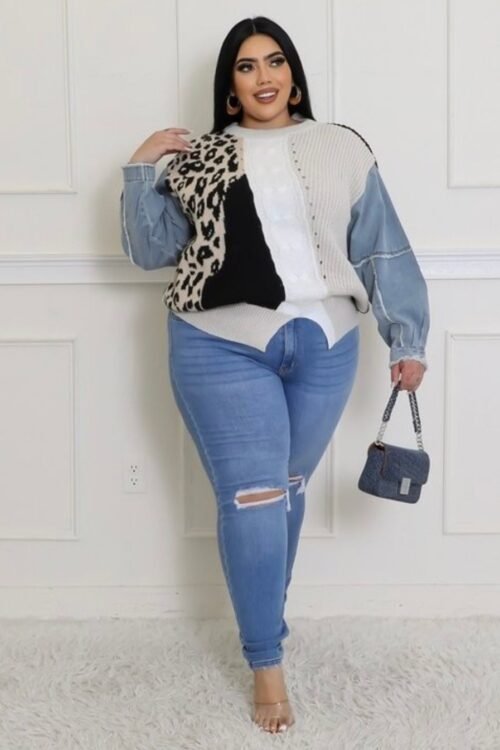 Plus Denim Cheetah Sweater