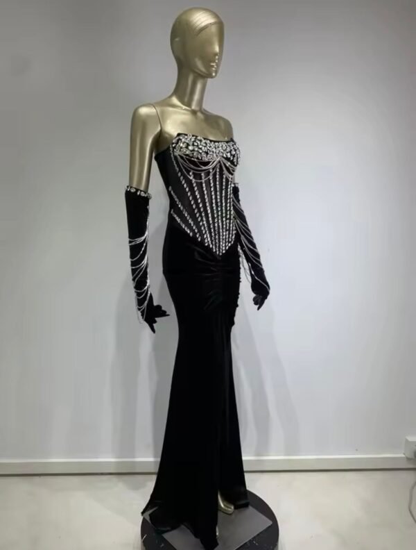 Strapless Beading Diamonds Black Maxi Long