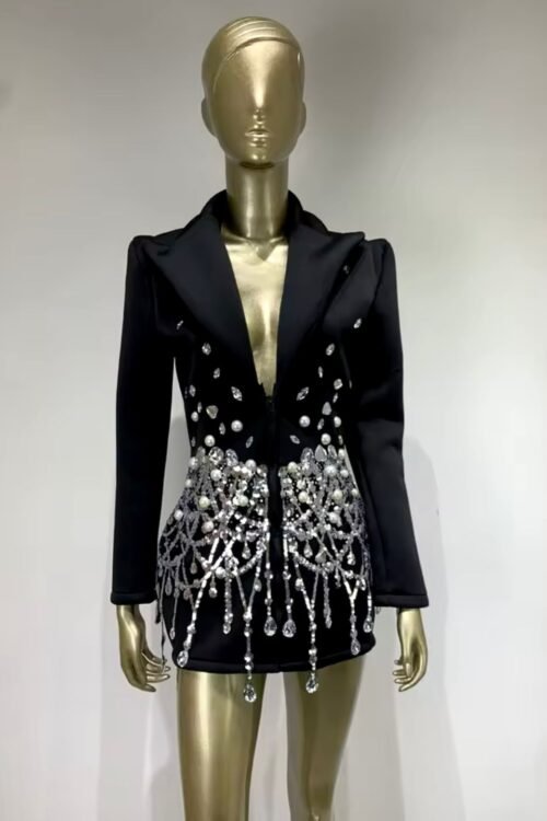 Long Sleeve Pearl Sequins Blazer