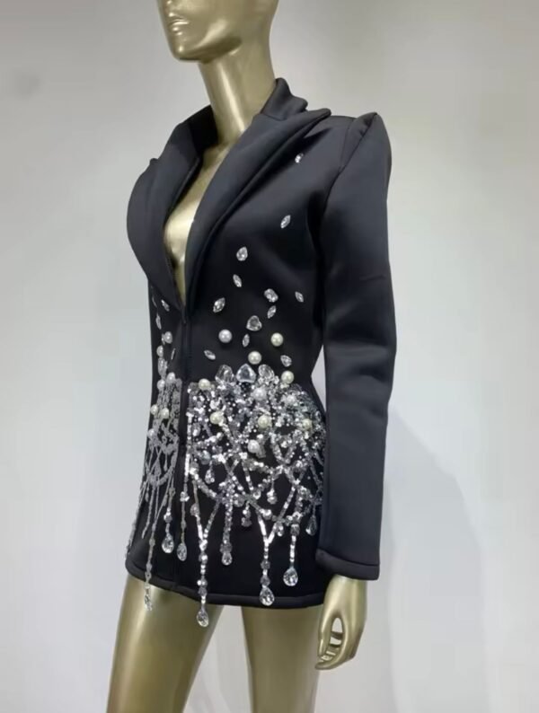 Long Sleeve Pearl Sequins Blazer Black Mini