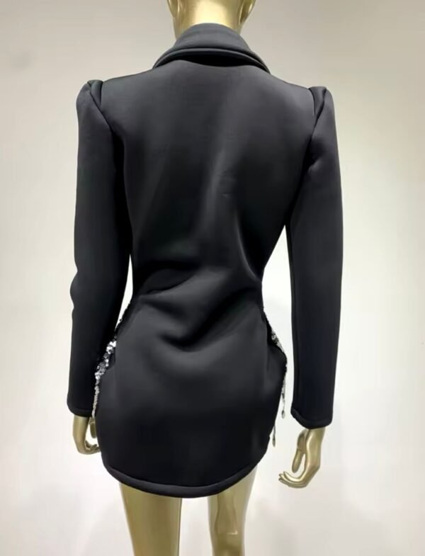 Long Sleeve Pearl Sequins Blazer Black Mini