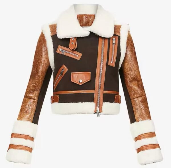 Leather lamb fur crop jacket