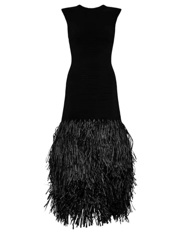 Tassels Hem Knitted Long Dress Sexy Backless Sleeveless