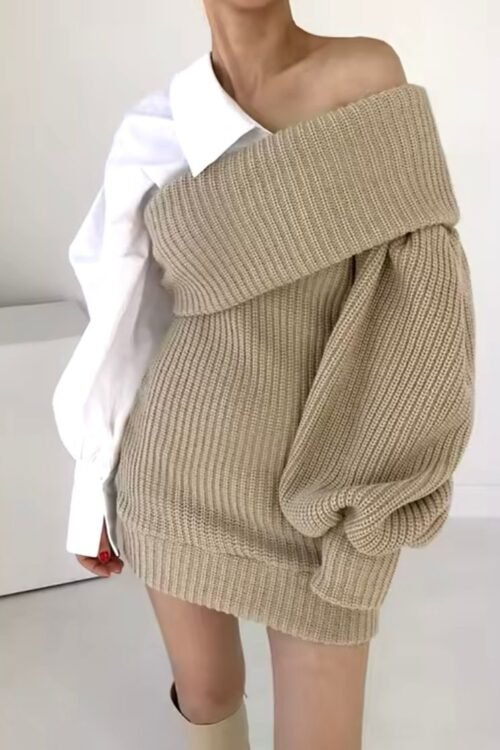 Pullover Sweater Dress with Shirt