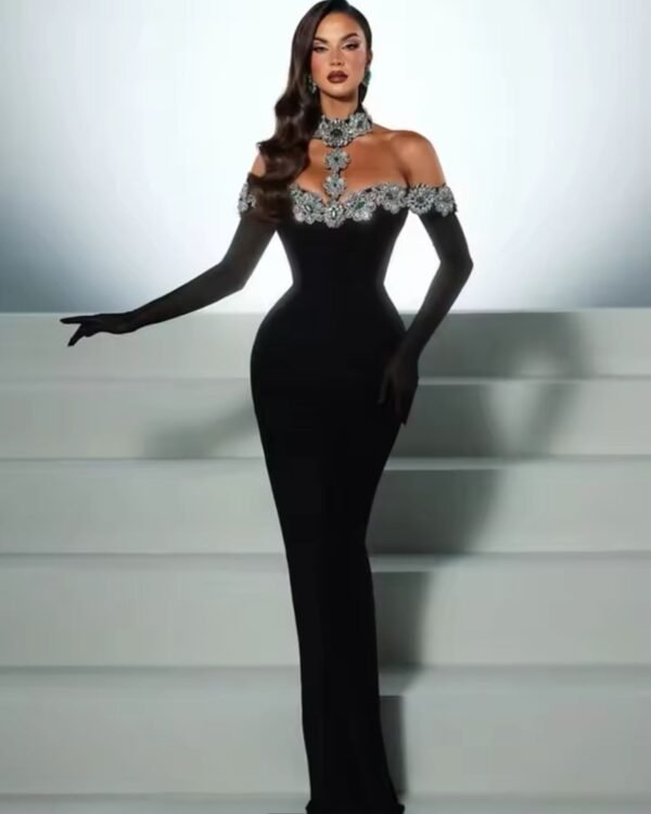 Sexy Diamonds Crystal Black Maxi Long Bodycon