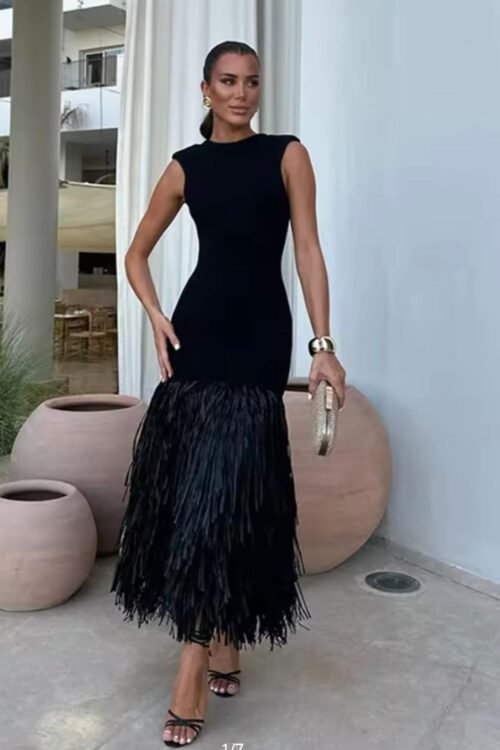 Tassels Hem Knitted Long Dress