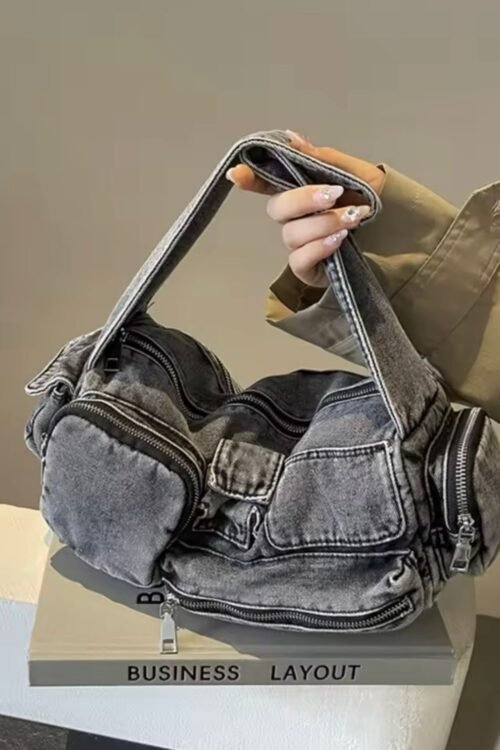 Denim Cargo Tote Bag