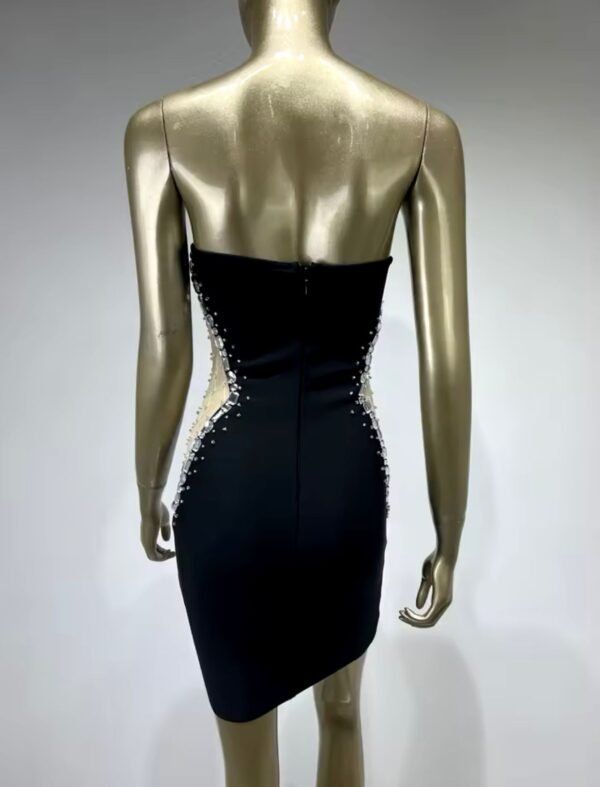 Strapless Beading Diamonds Black Mini Bodycon Bandage