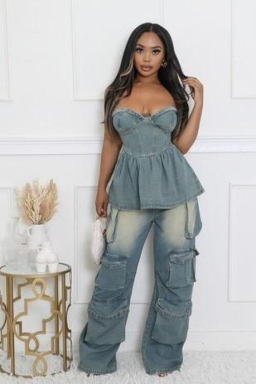 Peplum Denim Cargo Set