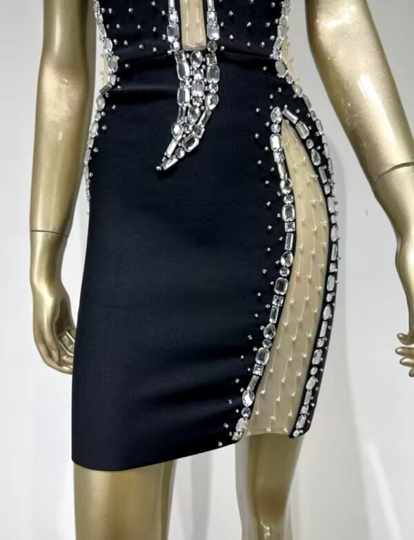 Strapless Beading Diamonds Black Mini Bodycon Bandage