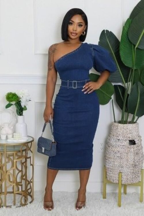 Denim One Shoulder Dress