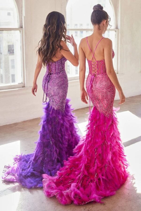 Embellished Feather Mermaid Gown