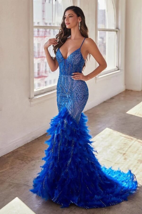 Embellished Feather Mermaid Gown