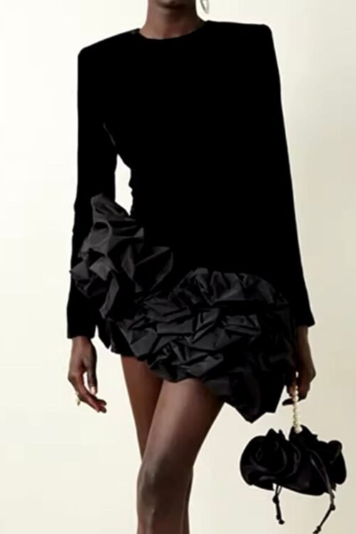 Velvet Asymmetrical Ruffle Dress