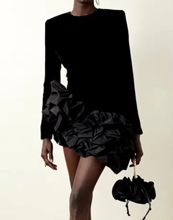 Velvet Asymmetrical Ruffle Dress