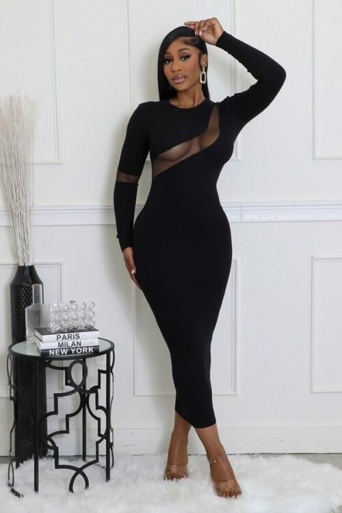 Mesh Cutout Middi Dress