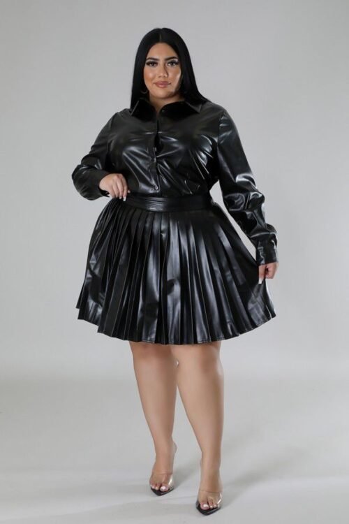 Faux Leather Pleated Skirt Set