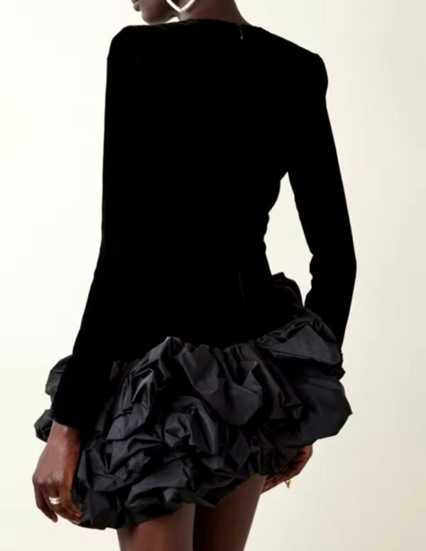 Velvet Asymmetrical Ruffle Dress