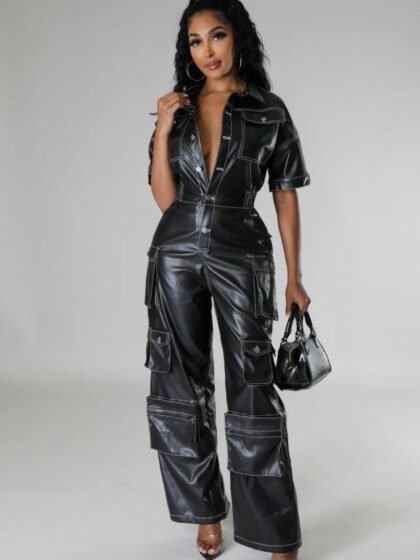 Cargo Leather Jumpsuit
