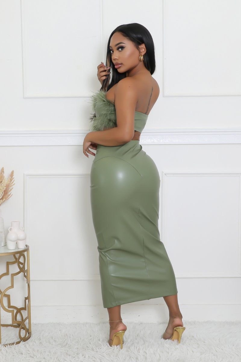 2 Piece Leather Fur Skirt Set - Image 2