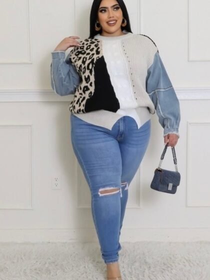 Plus Denim Cheetah Sweater