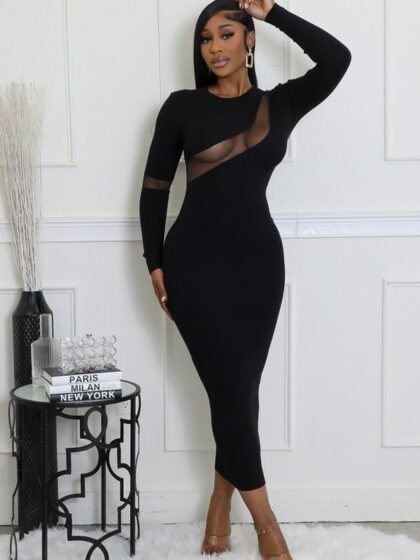 Mesh Cutout Middi Dress