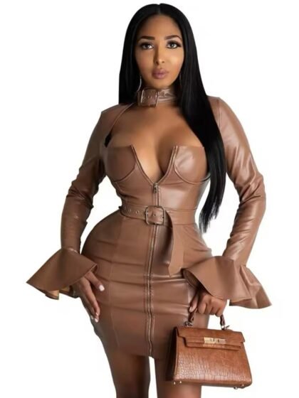 PU Faux Leather Dress with Belt