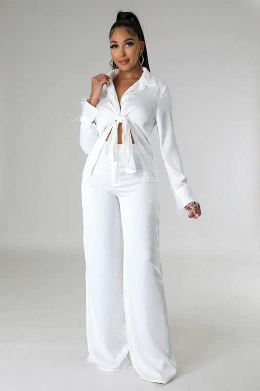 Satin Feather Pant Sets - Image 2