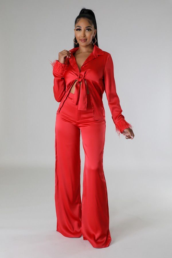 Satin Feather Pant Sets - Image 3