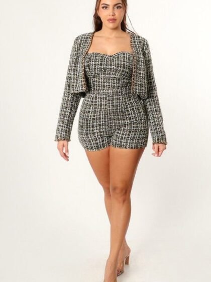 Chic Tweed Strapless Romper with Matching Blazer
