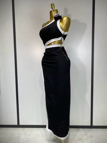 One Shoulder Cut Out Split Maxi