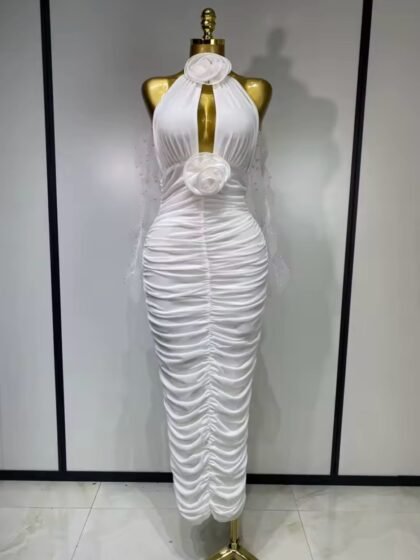 Cut Out Flower Pleated Bodycon