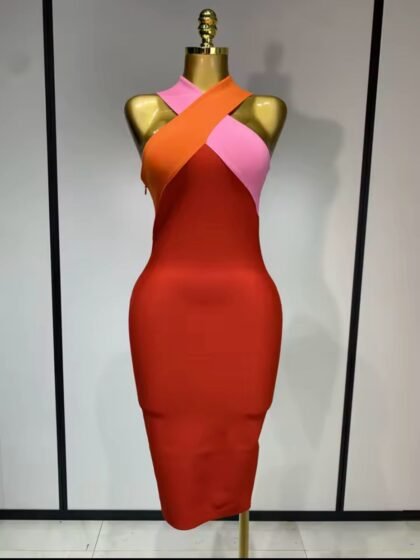 Backless Patchwork Bodycon Bandage Dress