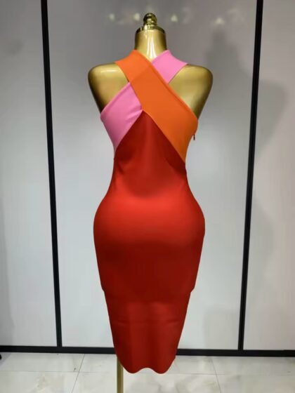 Backless Patchwork Bodycon Bandage Dress