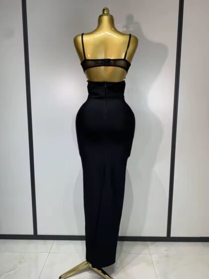 Black Spaghetti Strap Maxi Long Bandage Dress