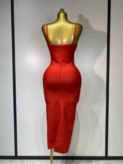 Beading V Neck Bodycon Bandage Dress
