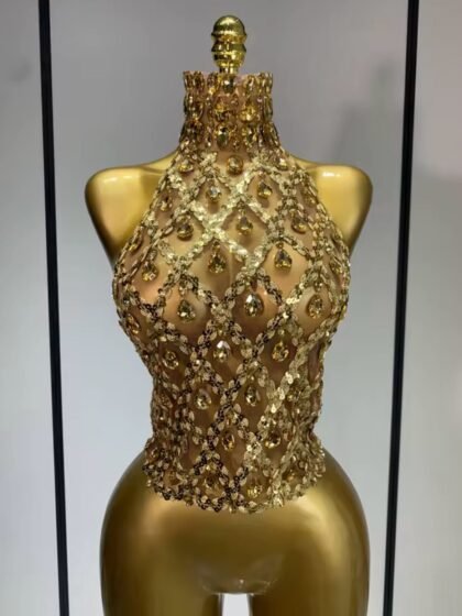 Rhinestones Sexy Transparent Mesh Top Women