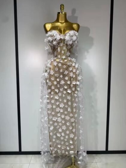Mesh See Through Flowers Backless