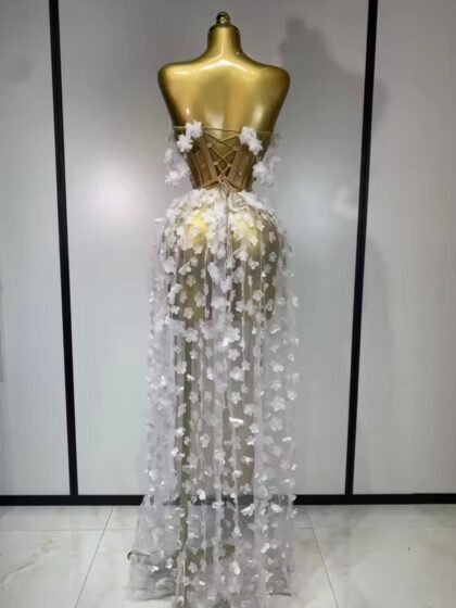 Mesh See Through Flowers Backless