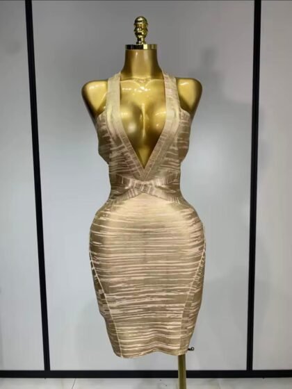 V Neck Bandage Bodycon Mini Dress
