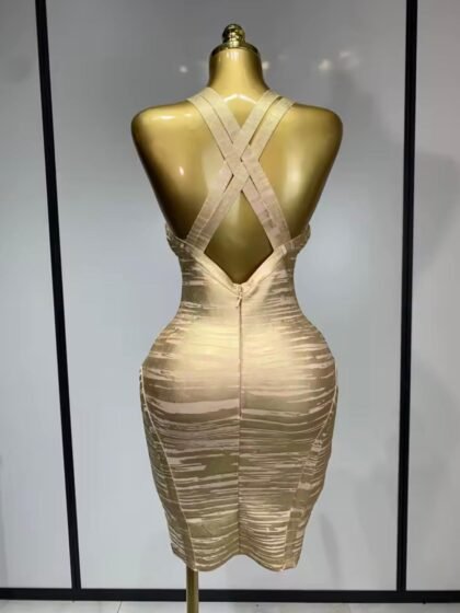 V Neck Bandage Bodycon Mini Dress