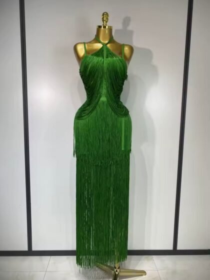 Tassel Green Ankle Bodycon Bandage Dress