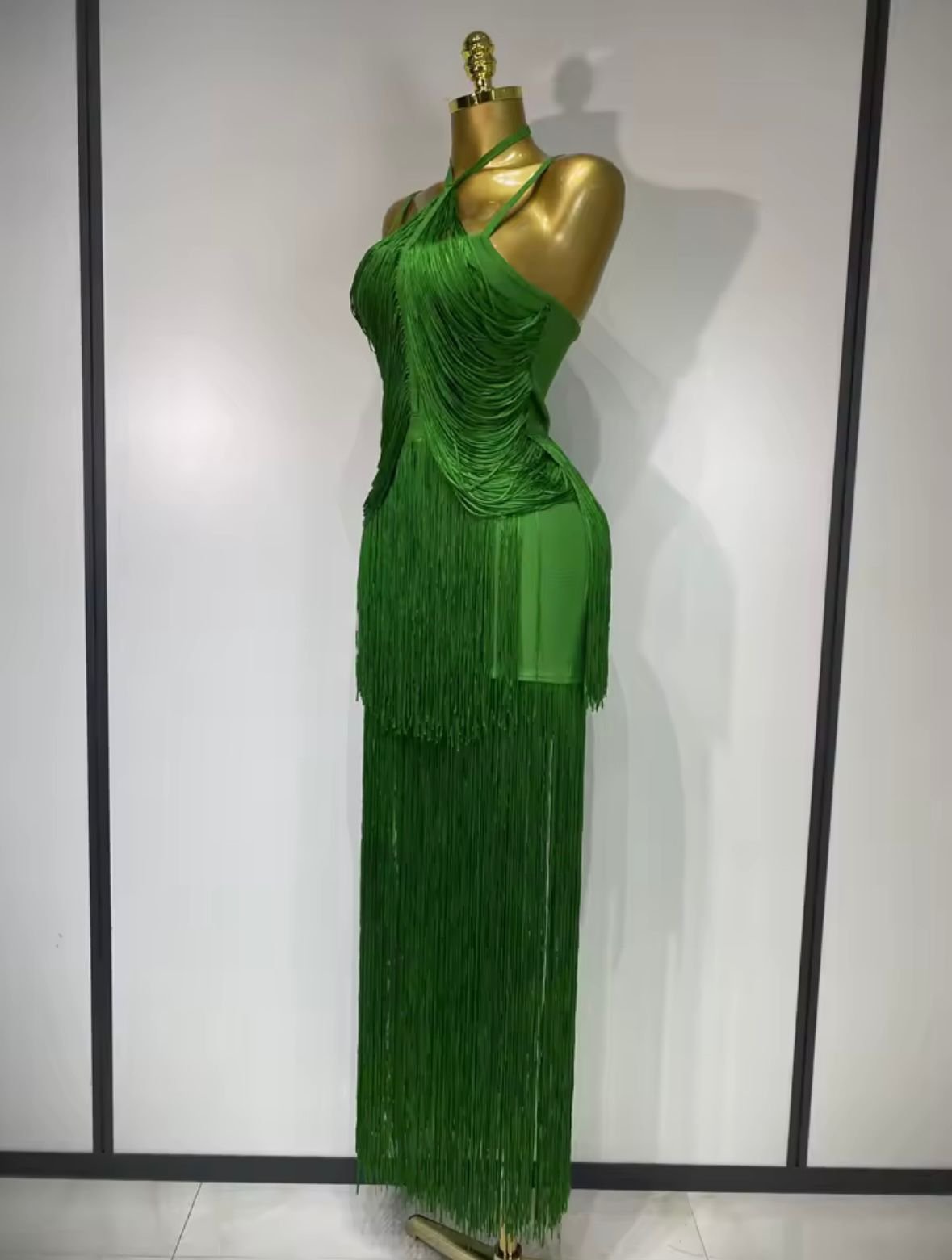 Tassel Green Ankle Bodycon Bandage Dress