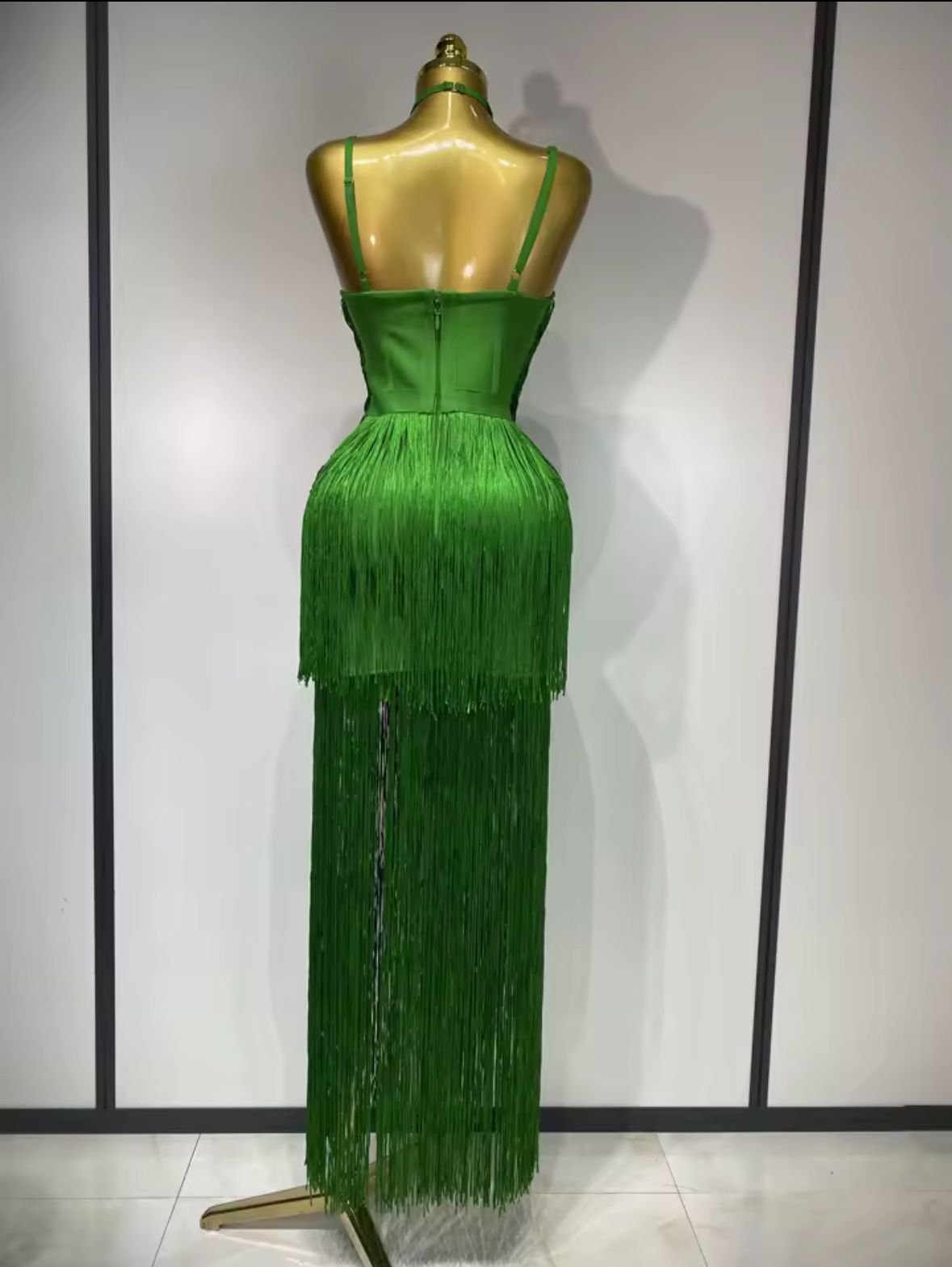 Tassel Green Ankle Bodycon Bandage Dress