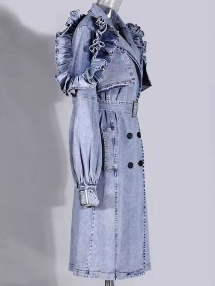 Denim Ruffle Trench Coat
